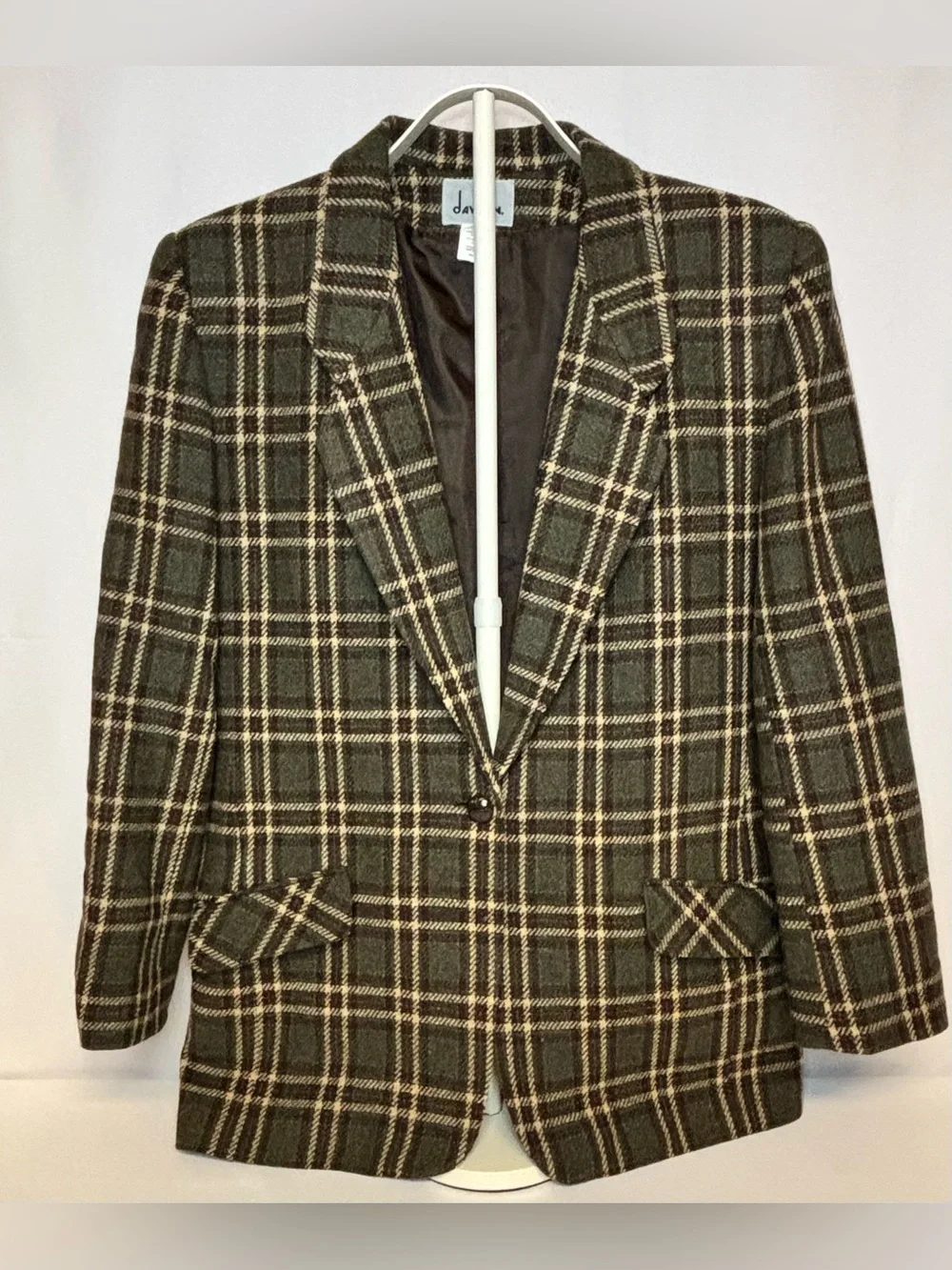 Vintage David N Wool Plaid Blazer Jacket 8-10 Green Brown Dark Academia MINT